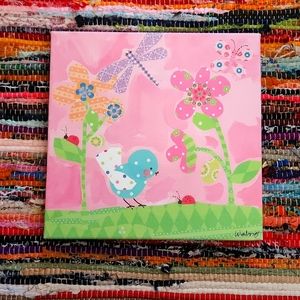 Oopsy Daisy too Art Pretty Pink Flower w/ Bird Canvas